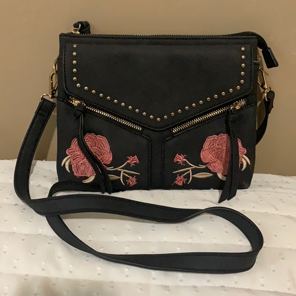Embroidered Black Shoulder Bag